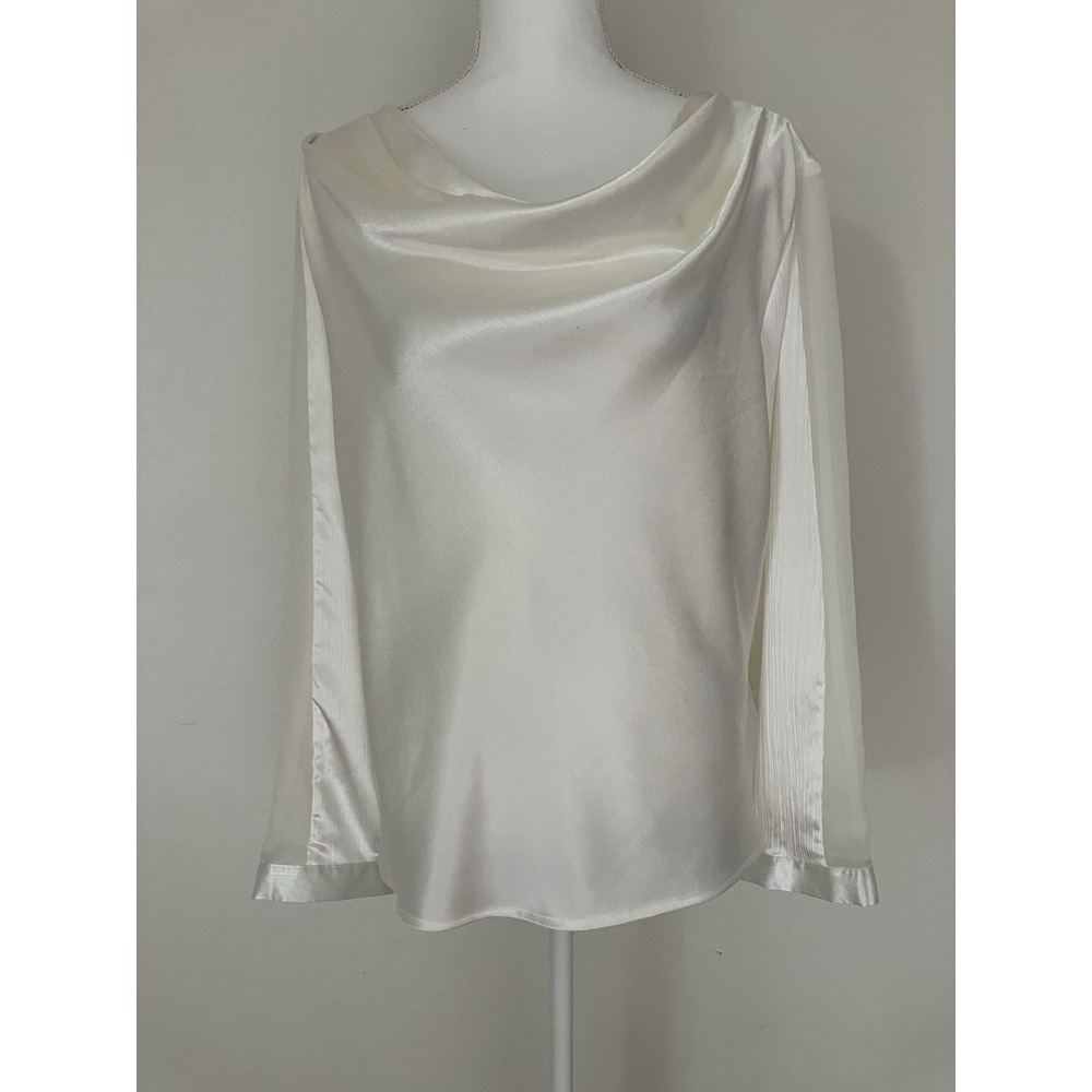 Preston & York Cowl Neck Satin Blouse In Ivory Size Large